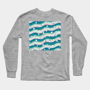 Stars and Stripes Teal and Pink Fun Colourful Pattern Long Sleeve T-Shirt